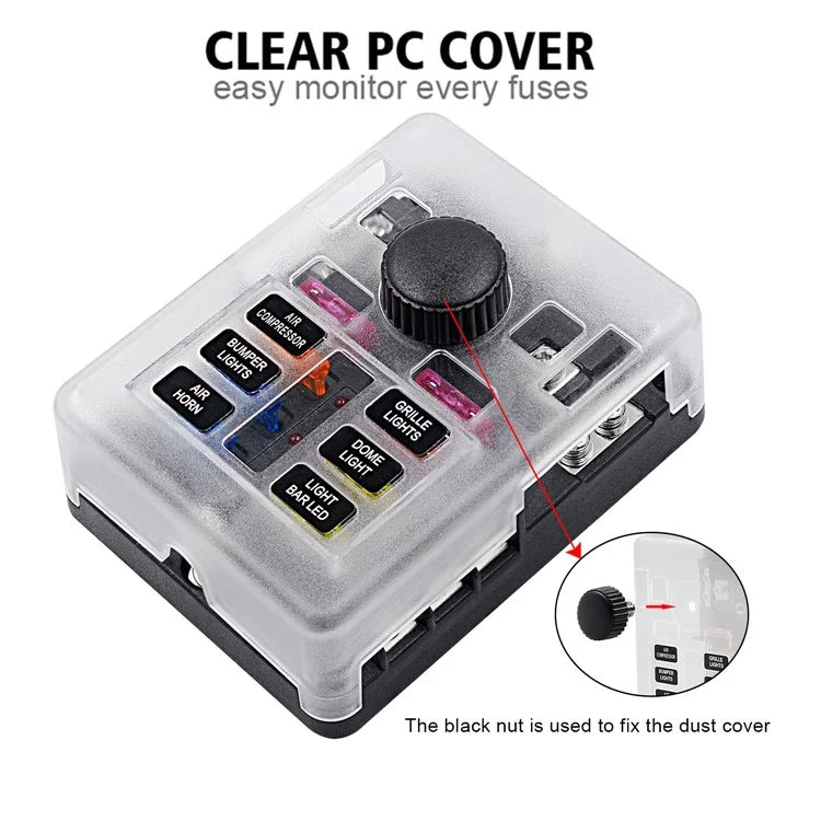 WUPP CS-3394A1 6 Way Blade Fuse Block with Negative Bus LED Indicator for Car Boat Van SUV