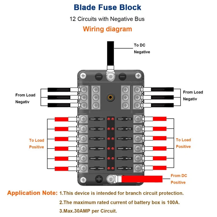 WUPP CS-339C1 12 Way Blade Fuse Block with Negative Bus LED Indicator for Car Boat Van SUV