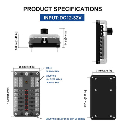 WUPP CS-339C1 12 Way Blade Fuse Block with Negative Bus LED Indicator for Car Boat Van SUV