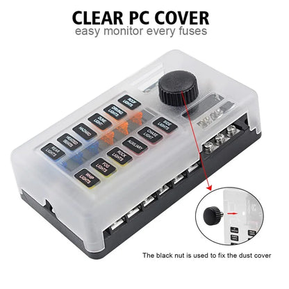 WUPP CS-339C1 12 Way Blade Fuse Block with Negative Bus LED Indicator for Car Boat Van SUV