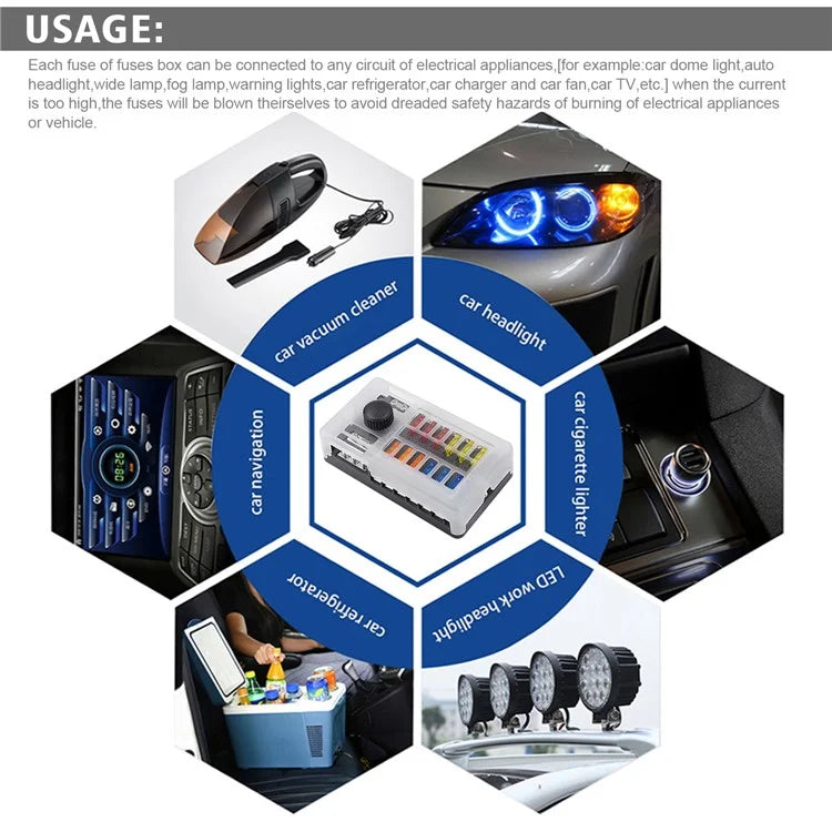 WUPP CS-339C1 12 Way Blade Fuse Block with Negative Bus LED Indicator for Car Boat Van SUV