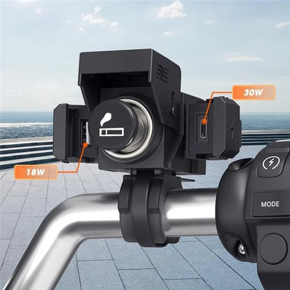 WUPP CS-1849C1 Motorcycle Charger QC3.0 USB-A+Type-C+Cigarette Lighter Handlebar Charger