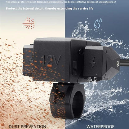 WUPP CS-1849C1 Motorcycle Charger QC3.0 USB-A+Type-C+Cigarette Lighter Handlebar Charger