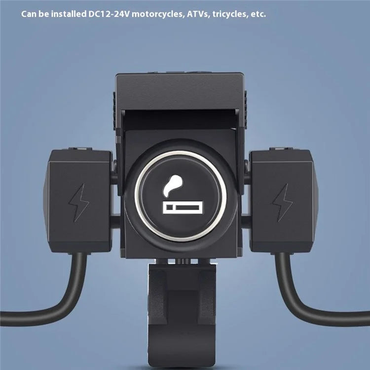 WUPP CS-1849C1 Motorcycle Charger QC3.0 USB-A+Type-C+Cigarette Lighter Handlebar Charger