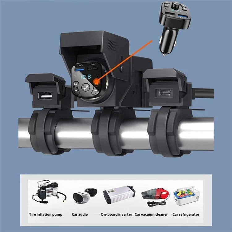 WUPP CS-1849C1 Motorcycle Charger QC3.0 USB-A+Type-C+Cigarette Lighter Handlebar Charger