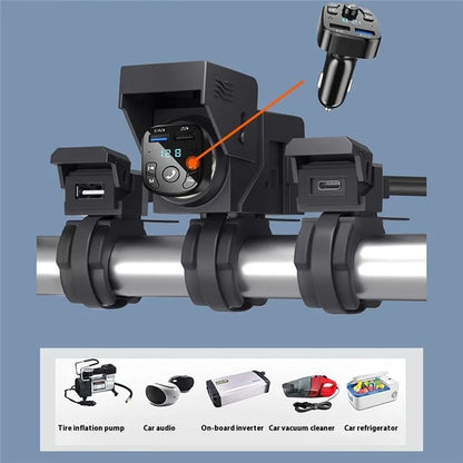 WUPP CS-1849C1 Motorcycle Charger QC3.0 USB-A+Type-C+Cigarette Lighter Handlebar Charger