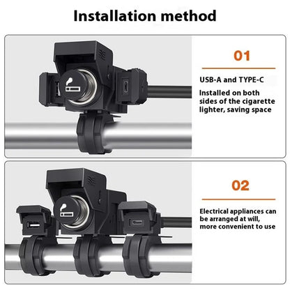 WUPP CS-1849C1 Motorcycle Charger QC3.0 USB-A+Type-C+Cigarette Lighter Handlebar Charger