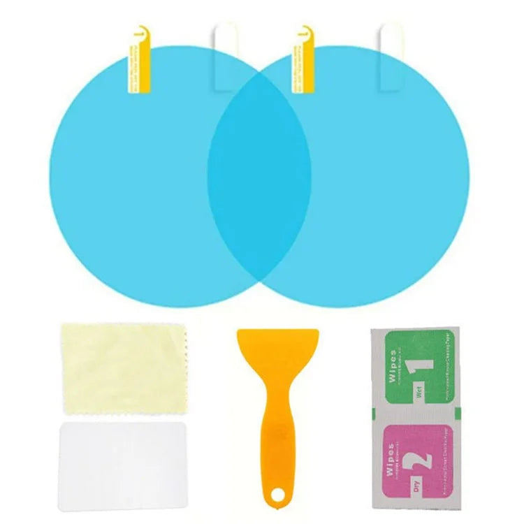 2Pcs Round 100x100mm Car Rear View Mirror Film PET Anti-Fog Rainproof Mirror Film with Tools