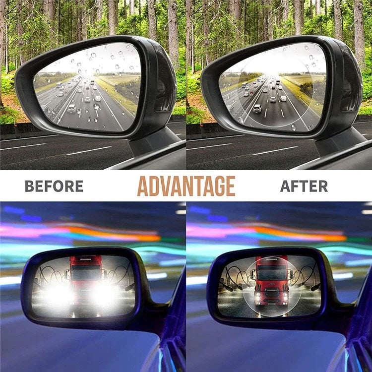 2Pcs Round 100x100mm Car Rear View Mirror Film PET Anti-Fog Rainproof Mirror Film with Tools