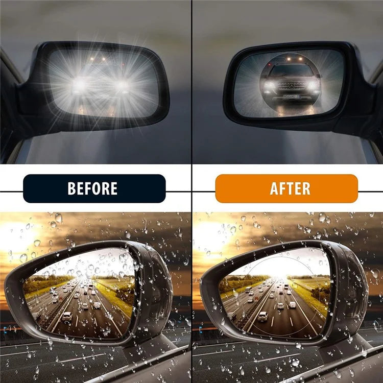 2Pcs Round 100x100mm Car Rear View Mirror Film PET Anti-Fog Rainproof Mirror Film with Tools