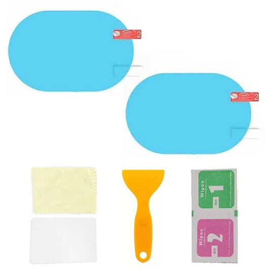 2Pcs Oval 100x150mm Car Rear View Mirror Film PET Anti-Fog Rainproof Mirror Film with Tools