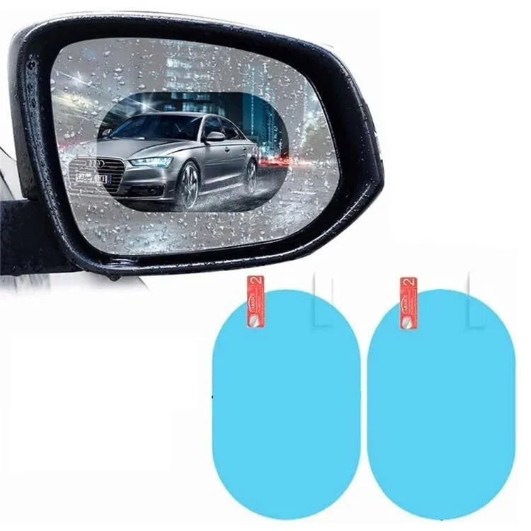 2Pcs Oval 100x150mm Car Rear View Mirror Film PET Anti-Fog Rainproof Mirror Film with Tools