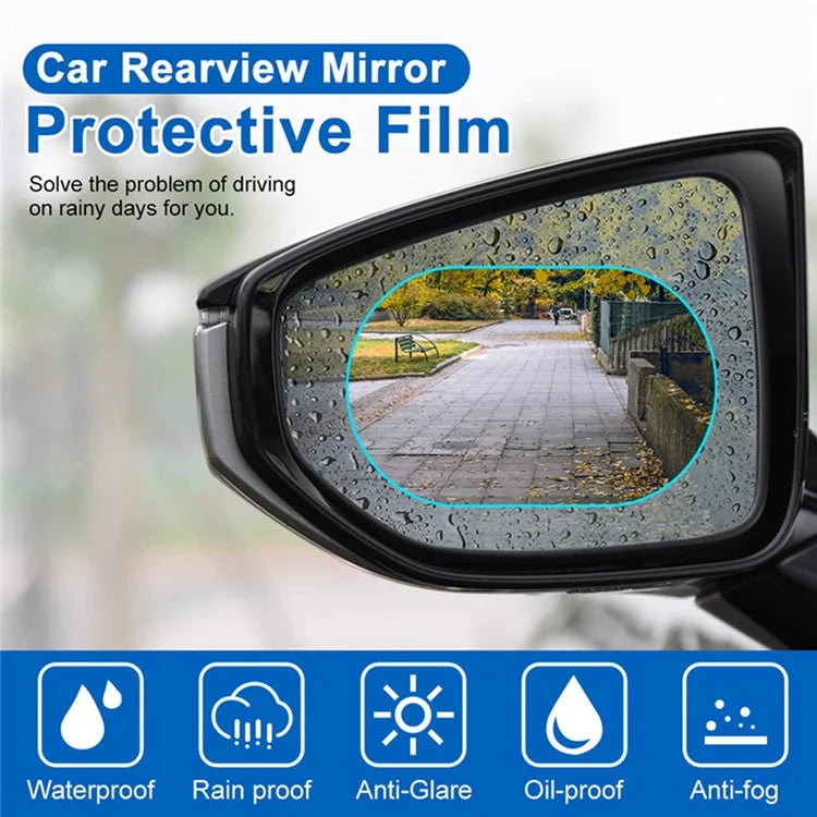 2Pcs Oval 100x150mm Car Rear View Mirror Film PET Anti-Fog Rainproof Mirror Film with Tools