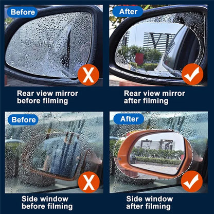 2Pcs Oval 100x150mm Car Rear View Mirror Film PET Anti-Fog Rainproof Mirror Film with Tools