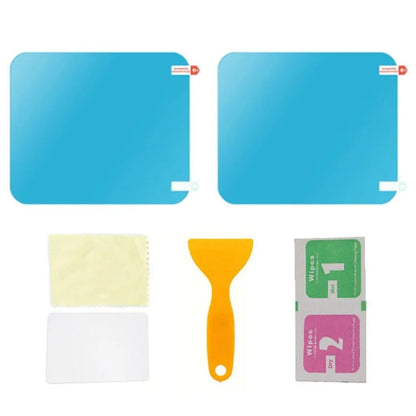 2Pcs Square 175x200mm Car Rear View Mirror Film PET Anti-Fog Rainproof Mirror Film with Tools