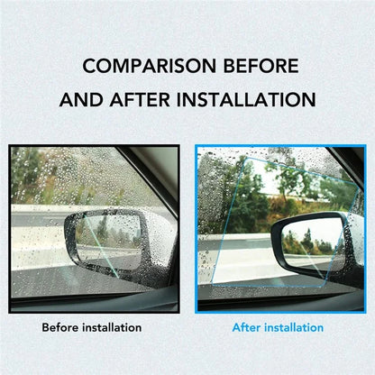2Pcs Square 175x200mm Car Rear View Mirror Film PET Anti-Fog Rainproof Mirror Film with Tools
