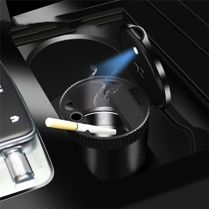 Creative Car Metal Ashtray with LED Night Light High-Temperature Resistant Ashtray with Cigarette Holder