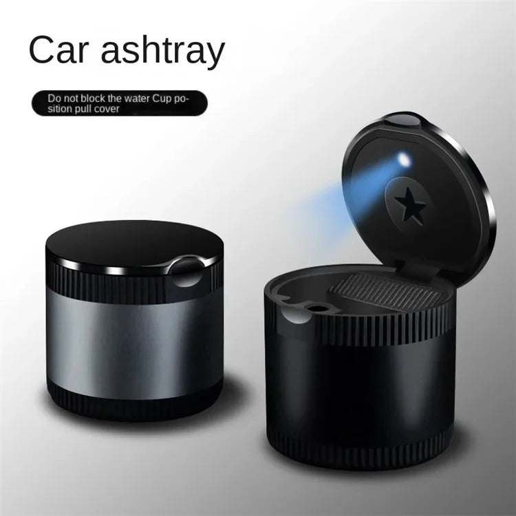 Creative Car Metal Ashtray with LED Night Light High-Temperature Resistant Ashtray with Cigarette Holder