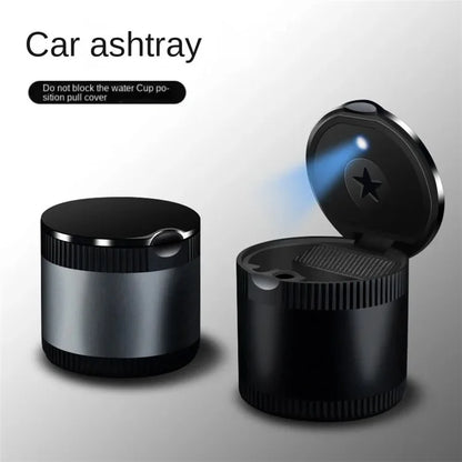 Creative Car Metal Ashtray with LED Night Light High-Temperature Resistant Ashtray with Cigarette Holder