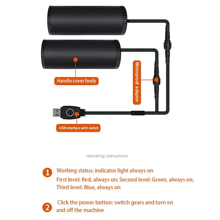 WUPP CSZH-1314B1 5V Strap-Style Motorcycle Heated Grips with Switch, IP67 Waterproof