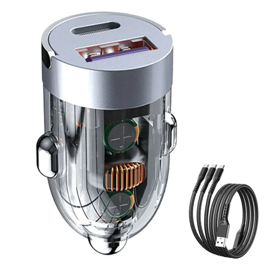 G20T 12-24V 120W USB+Type-C Clear Phone Fast Charging Adapter Mini Car Charger with 100W 3-in-1 Cable
