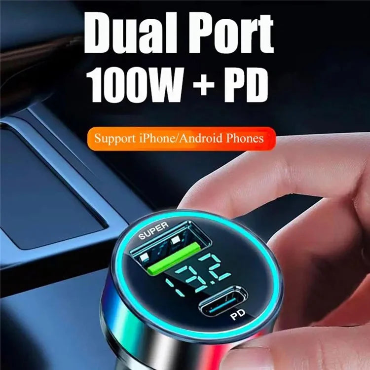 D3-PD 120W Fast Car Charger USB+Type-C Power Adapter with PD iP Cable for iPhone
