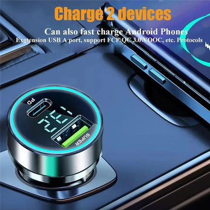 D3-PD 120W Fast Car Charger USB+Type-C Power Adapter with PD iP Cable for iPhone