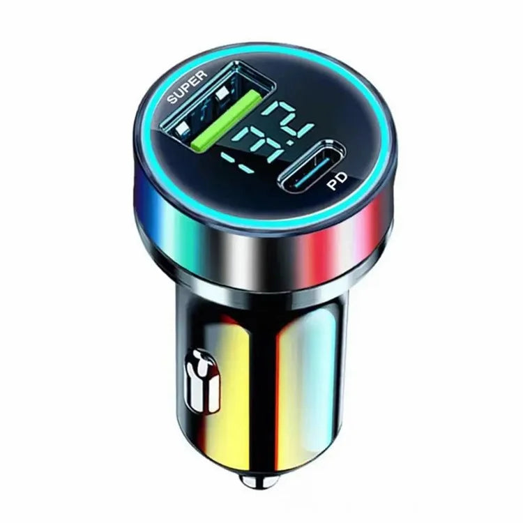 D3-PD Digital Display 120W Car Charger USB+Type-C Charging Adapter with 6A USB to Type-C Cable
