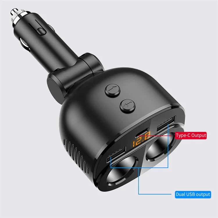 C06Q Type-C+Dual USB Cigarette Lighter PD 18W / QC3.0 Fast Charging Car Charger