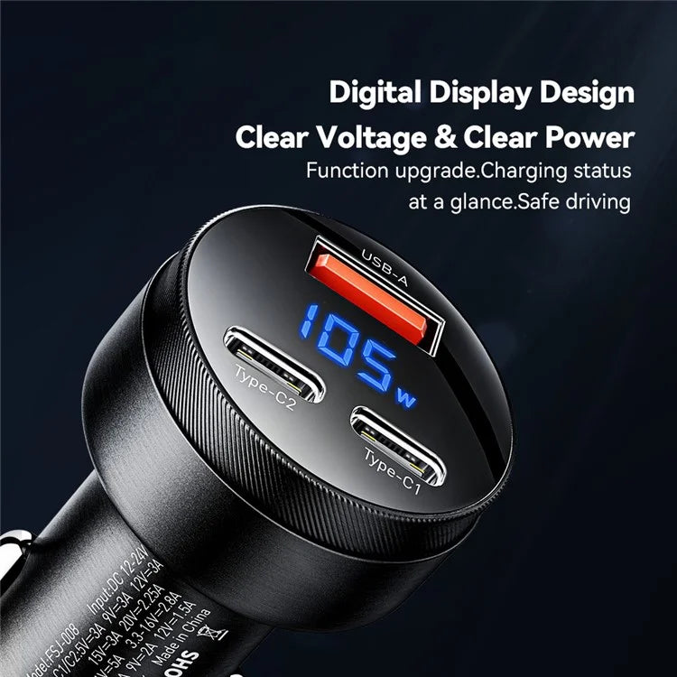 ESSAGER Aluminum Alloy 105W Phone Charger USB+Dual Type-C Car Charger