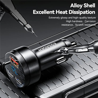 ESSAGER Aluminum Alloy 105W Phone Charger USB+Dual Type-C Car Charger