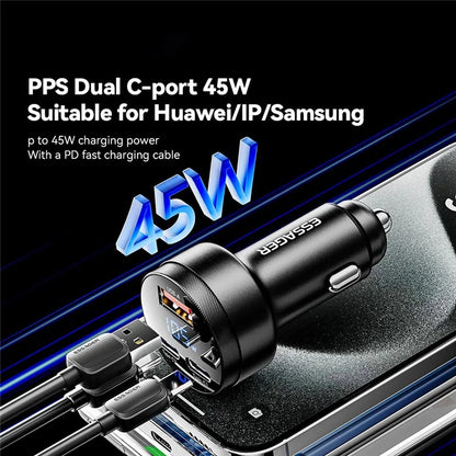ESSAGER Aluminum Alloy 105W Phone Charger USB+Dual Type-C Car Charger