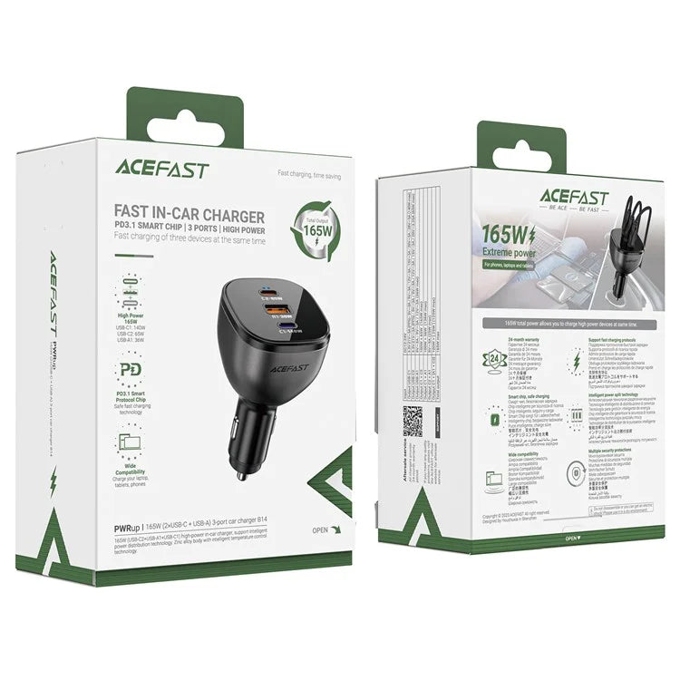 ACEFAST B14 165W USB + Dual Type-C Car Charger Phone Fast Charging Adapter