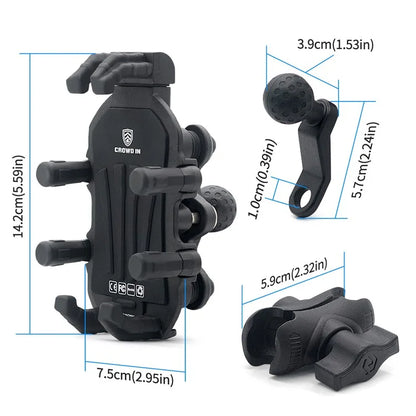 WUPP CS-1990B1 Motorcycle Rearview Mirror Phone Holder Aluminum Alloy Anti Shake Phone Mount