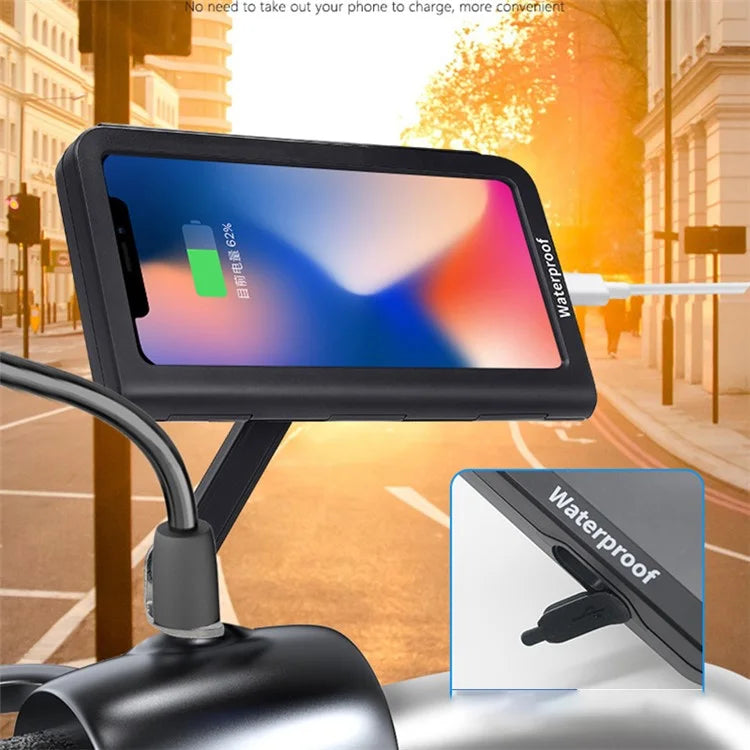 WUPP CS-1937A1 Motorcycle Rearview Mirror Phone Holder Waterproof Phone Mount Case for Electric Bikes