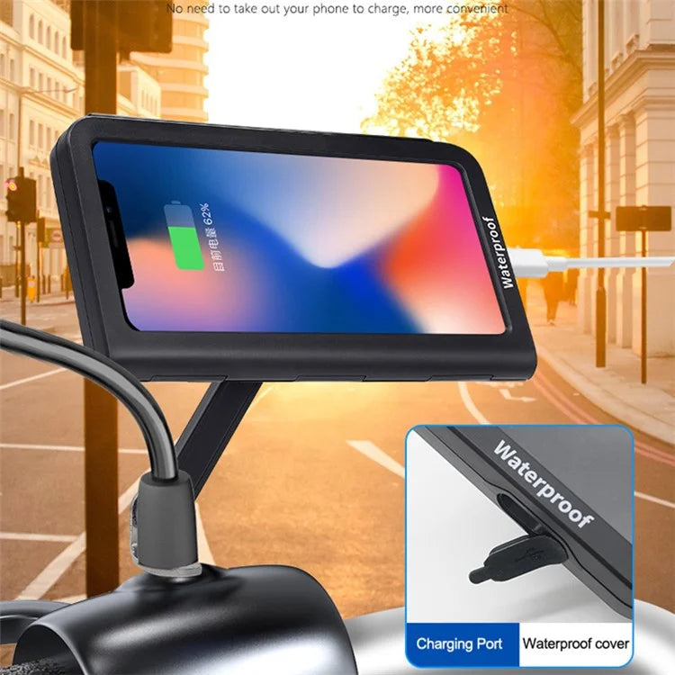 WUPP CS-1937A1 Motorbike Waterproof Phone Holder Rearview Mirror Mount Phone Case