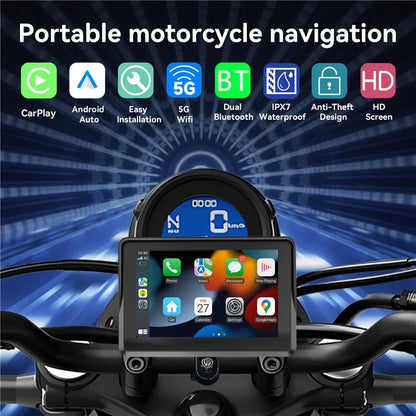 W512A 5 inch IPS Touch Screen Motorcycle Portable Car Stereo Screen with Wireless Carplay Android Auto