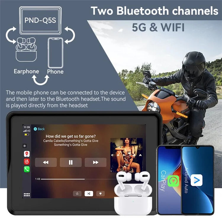 W512A 5 inch IPS Touch Screen Motorcycle Portable Car Stereo Screen with Wireless Carplay Android Auto