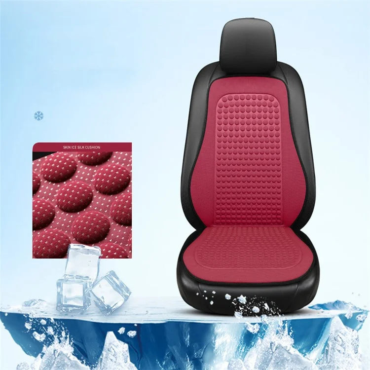 Summer Cooling Mat 3D Massage Breathable Ice Silk Universal Car Front Seat Cover + Backrest Pad