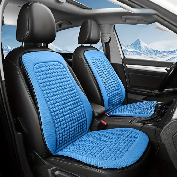 Summer Cooling Mat 3D Massage Breathable Ice Silk Universal Car Front Seat Cover + Backrest Pad