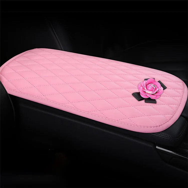 Camellia Design PU Leather Car Armrest Pad Auto Center Armrest Box Decorative Mat