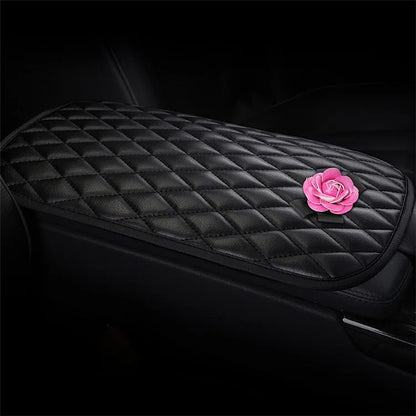 Camellia Design PU Leather Car Armrest Pad Auto Center Armrest Box Decorative Mat