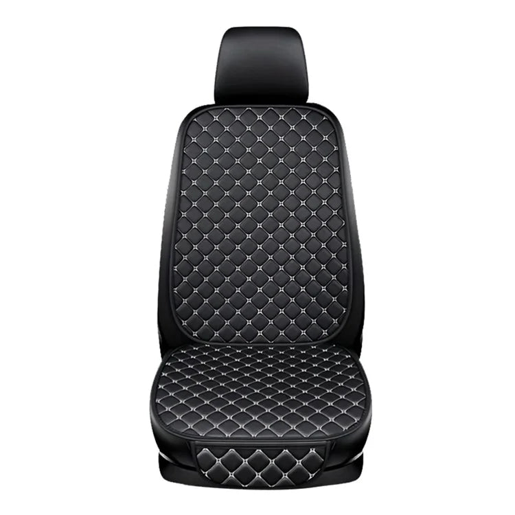 Anti-Slip Rhombus Embroidered Leather Car Front Seat Cushion + Backrest Pad Set