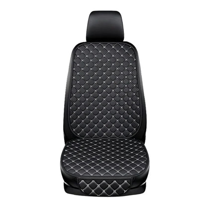 Anti-Slip Rhombus Embroidered Leather Car Front Seat Cushion + Backrest Pad Set