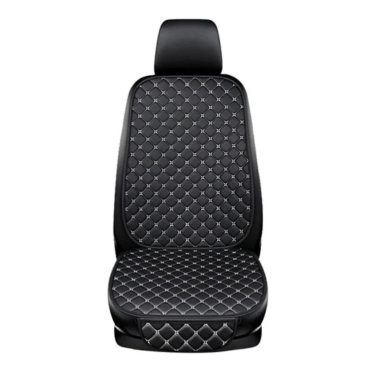 Anti-Slip Rhombus Embroidered Leather Car Front Seat Cushion + Backrest Pad Set