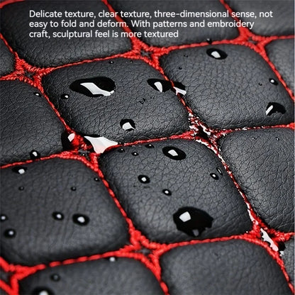 Anti-Slip Rhombus Embroidered Leather Car Front Seat Cushion + Backrest Pad Set
