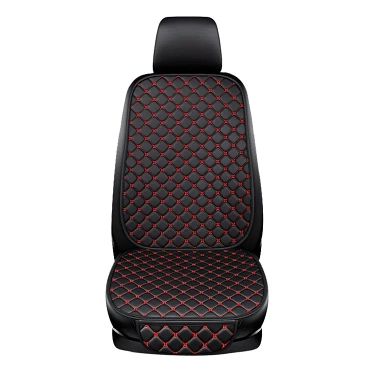 Anti-Slip Rhombus Embroidered Leather Car Front Seat Cushion + Backrest Pad Set
