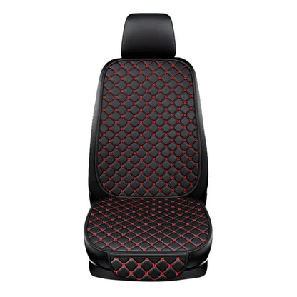 Anti-Slip Rhombus Embroidered Leather Car Front Seat Cushion + Backrest Pad Set