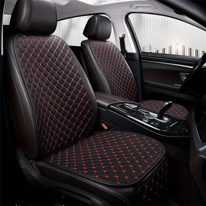Anti-Slip Rhombus Embroidered Leather Car Front Seat Cushion + Backrest Pad Set