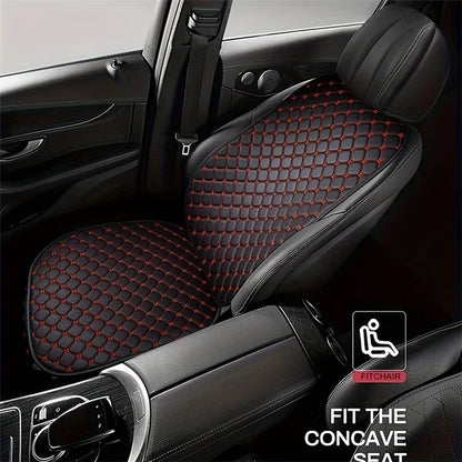 Anti-Slip Rhombus Embroidered Leather Car Front Seat Cushion + Backrest Pad Set